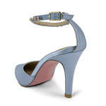 Gabriella Light Blue Rhinestone Ankle Strap Heels for Women With Small Feet