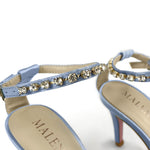 Gabriella Light Blue Rhinestone Ankle Strap Heels for Women With Small Feet