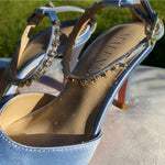 Gabriella Light Blue Rhinestone Ankle Strap Heels for Women With Small Feet