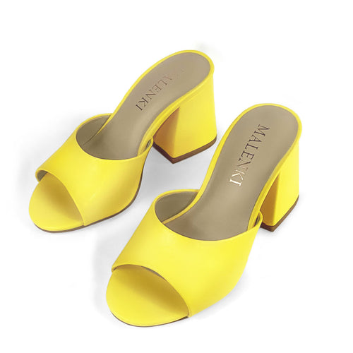 Danielle Yellow Open Toe Mule Heels for Women with Small Feet