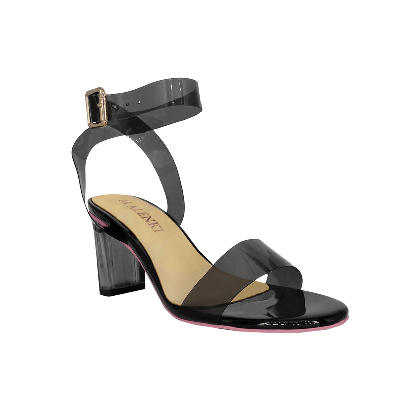 Lola Clear Black Block Perspex Heels for Women with Small Feet