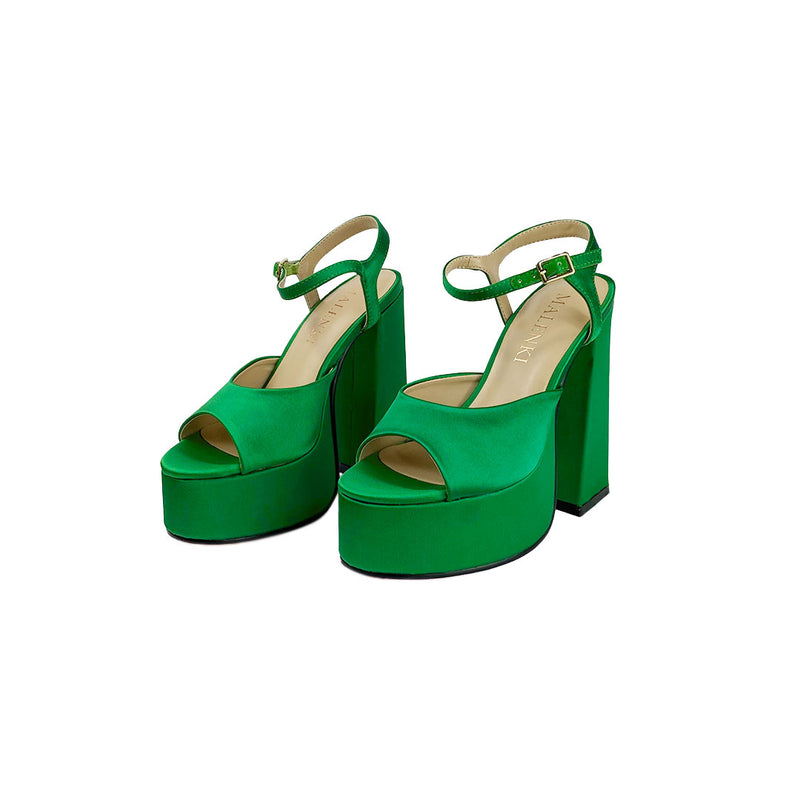 Unique Square Toe Mesh Net High Heel Pumps - Emerald Green – Luxedress