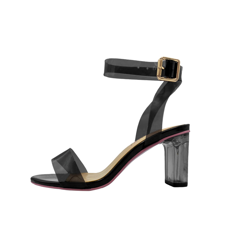 Lola Clear Black Block Perspex Heels for Women with Small Feet